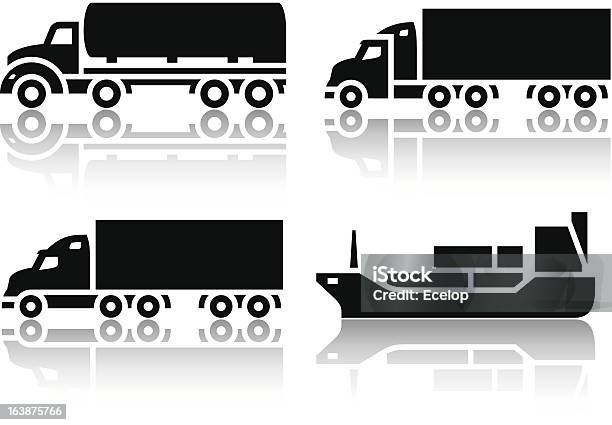 Set Of Transport Iconsтанкер И Грузовик — стоковая векторная графика и другие изображения на тему Автоперевозка - Автоперевозка, Без людей, Белый фон