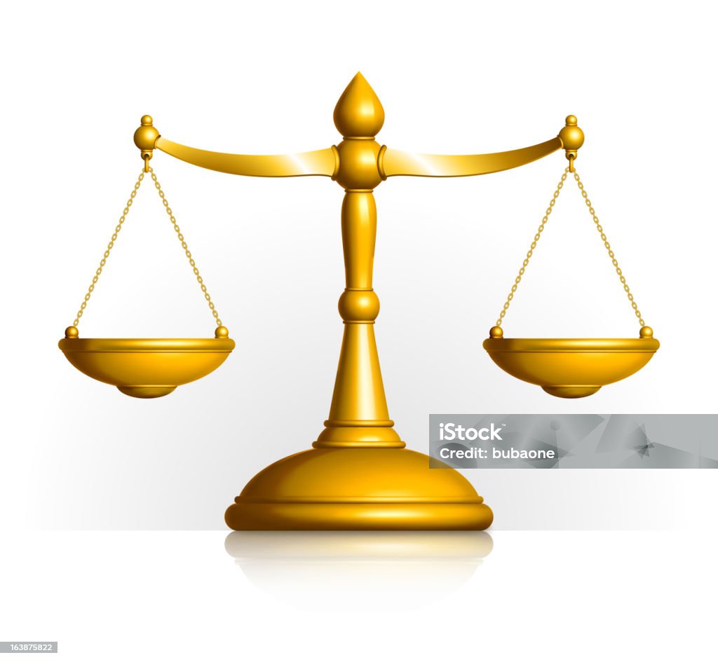 Золотые весы правосудия на белом фоне - Векторная графика Равноплечие весы роялти-фри