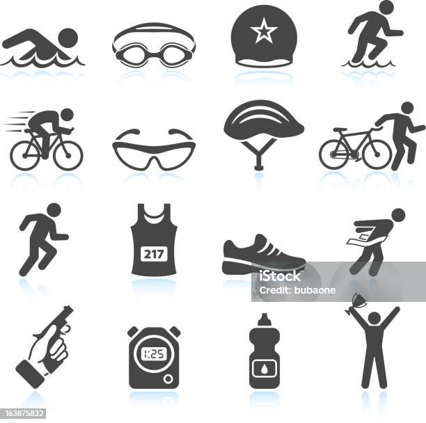 Triathlon Sport Event Iron Man Vector Icon Set Stock Illustration - Download Image Now - Helmet, Bicycle, Icon Symbol