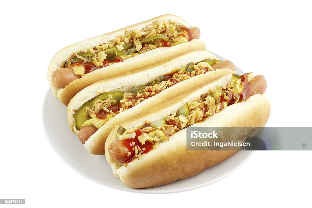 Hot dog su piatto - Foto stock royalty-free di Hot Dog