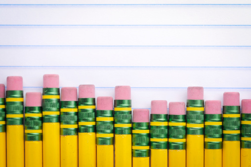 Stock photo of a row of number 2 yellow pencils