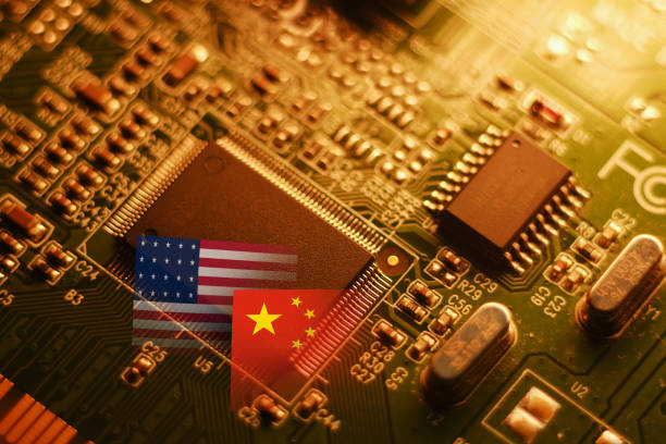 istock US sanctions on the production of Chinese microchips. Prohibition of Chinese microelectronics and communication systems. 1638767741
