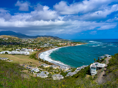 Elevated view from Timothy Hill Overlook, looking towards Frigate Bay, in St. Kitts