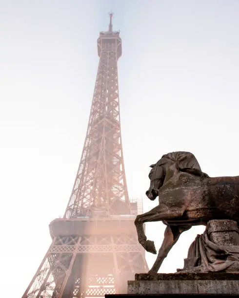 Photo of statue of a horse with Eiffel Tower in the background