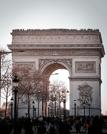 Arc de Triomphe in Paris seen from the Champs Elysees in Paris, Île-de-France, France