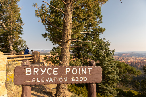 Bryce Point Sign at Bryce Canyon National Park in United States, Utah, Bryce