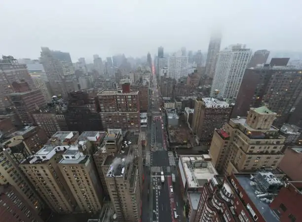 Mahnattan drone panorama in winter in New York, New York, United States
