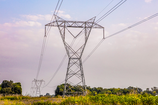 Power transmission tower in Texas in United States, Texas, Paris