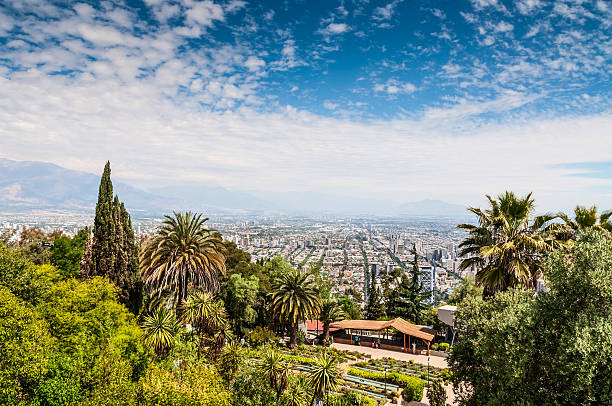 High angle view of Santiago de Chile from Cerro San Cristobal.