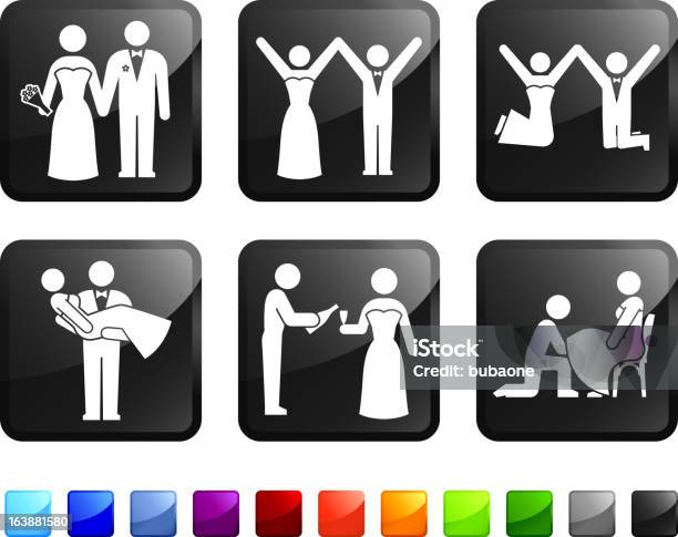 Bride And Groom On Wedding Day Vector Icon Set Stickers Stock Illustration - Download Image Now