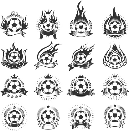 Soccer Ball Badges black and white set
