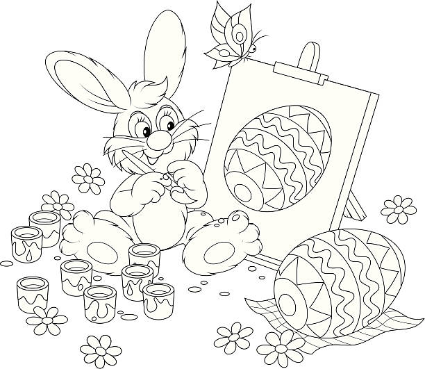 easter bunny künstler - baumwollschwanzkaninchen stock-grafiken, -clipart, -cartoons und -symbole