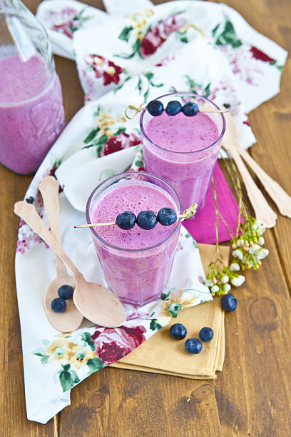 istock Homemade milkshake with fresh blueberries 163881821