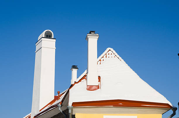 istock Chimneys and roof brought by a snow 163882253