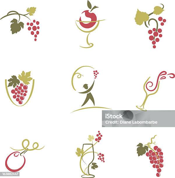 Satz Von Neun Skizzierte Grapevine Und Weinelemente Symbole Illustrationen Stock Vektor Art und mehr Bilder von Rankenpflanze