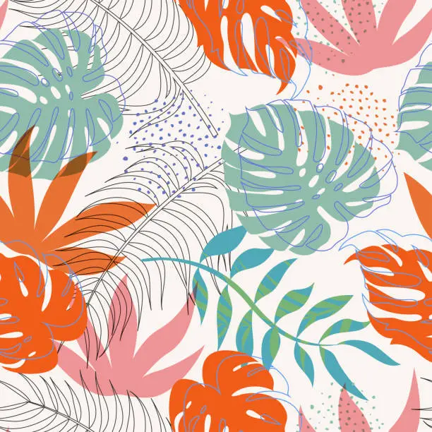 Vector illustration of Abstract Floral seamless pattern with leaves. tropical background