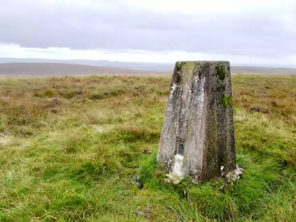 Triangulation Pillar marking the summit of Windy Hill - the highest point on the Isle of Bute, Scotland.