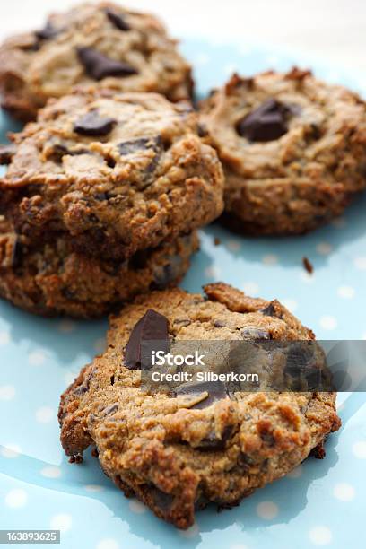 Flourless Peanut Butter Chocolate Chip Cookies Stock Photo - Download Image Now - Baked, Blue, Brown