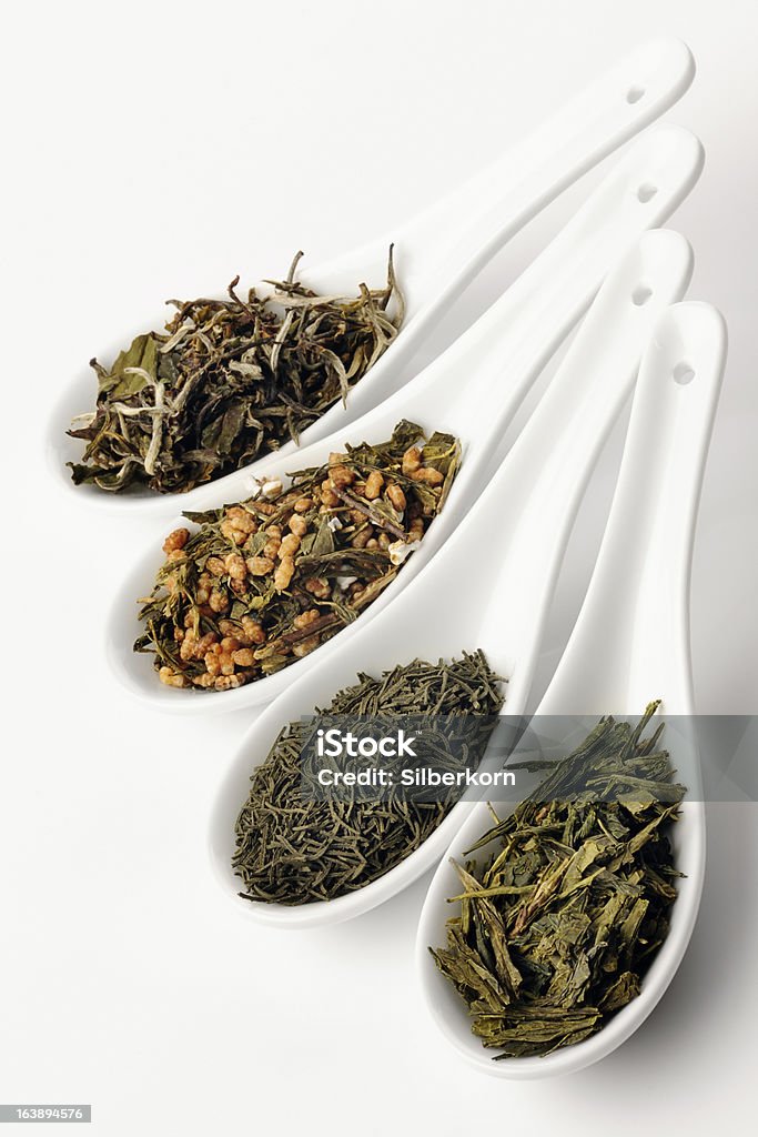 Diversi tipi di tè verde - Foto stock royalty-free di Bianco