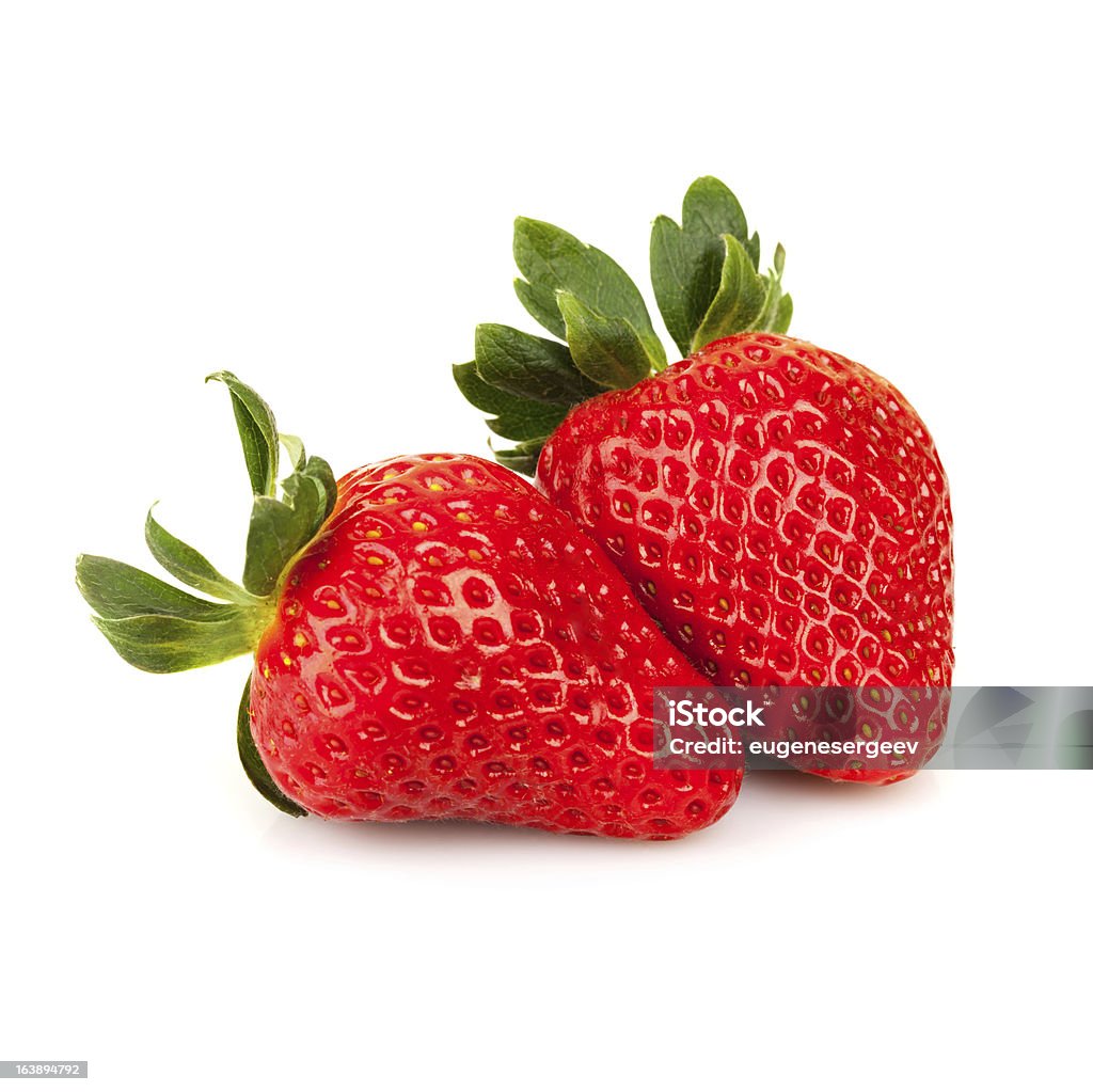 Two fresh strawberries isolated on white Berry Fruit Stock Photo