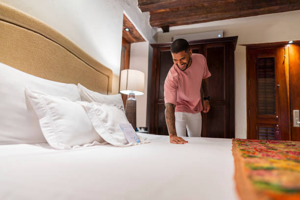 istock Tourist walks through the hotel on his trip which he makes alone and happy 1638948352