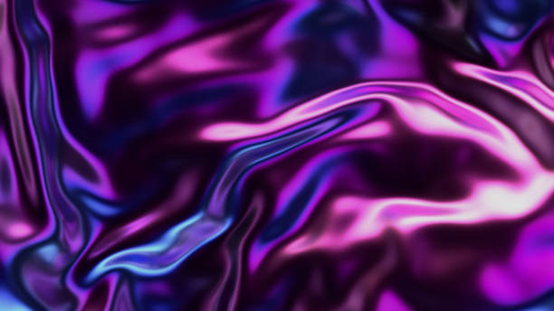 istock Futuristic iridescent holographic waves. Metallic foil background. Neon colors wavy surface 1638954481