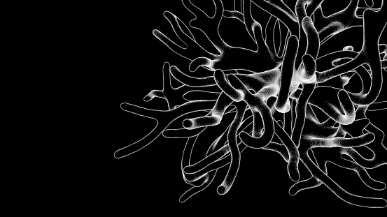 Virus with tentacles. Micrograph style COVID, Coronavirus concept.