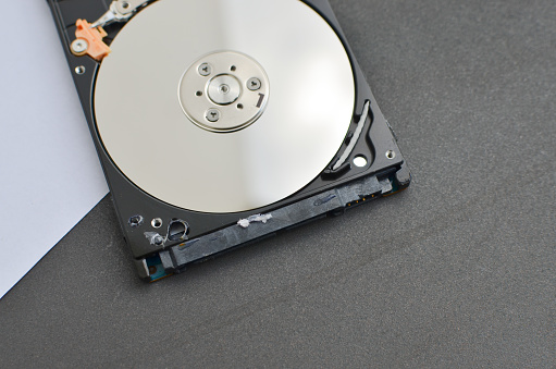 close-up view of the hard disk drive