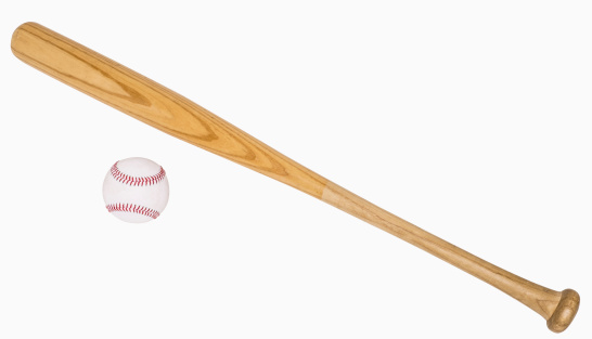 Baseball bat and baseball isolated on white, includes clipping paths