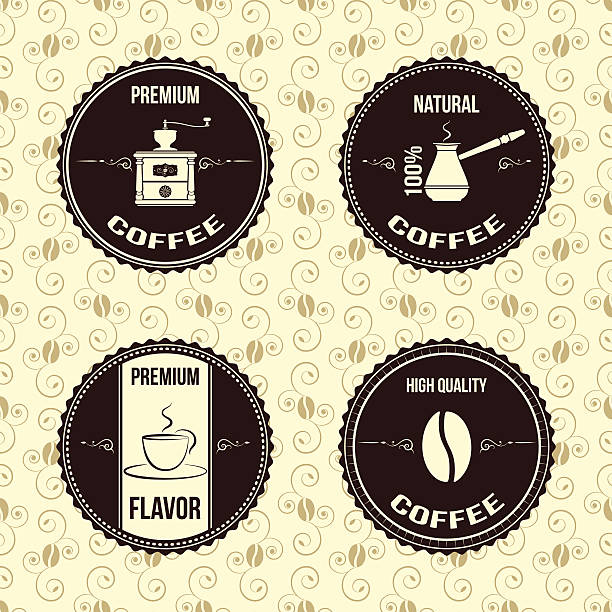 vintage badges кофе - coffee bean coffee flower ribbon stock illustrations