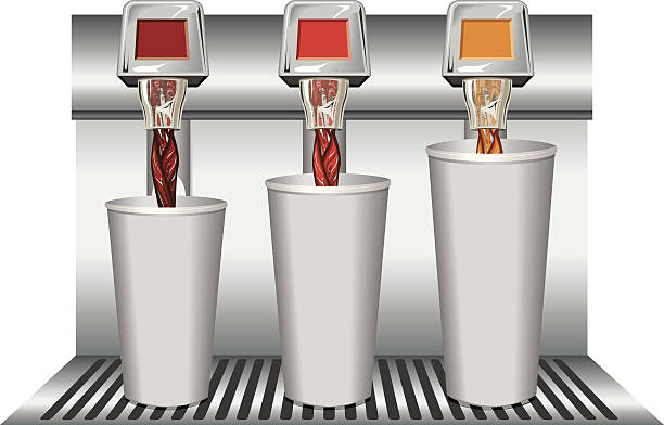 Fountain_drinks_varying_sizes Vector illustration of fountain drinks of varying size and flavours being poured fountain stock illustrations