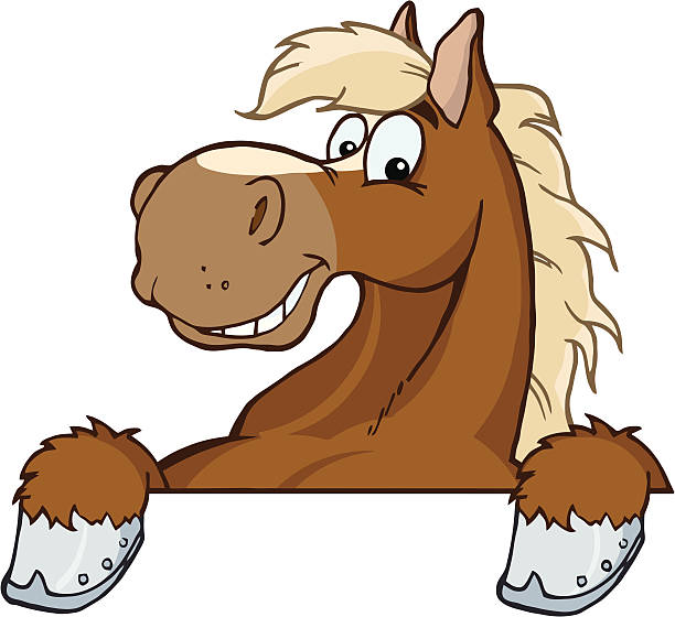 Brown Horse Over A Sign Stock Illustration - Download Image Now - Horse,  Cartoon, Smiling - iStock