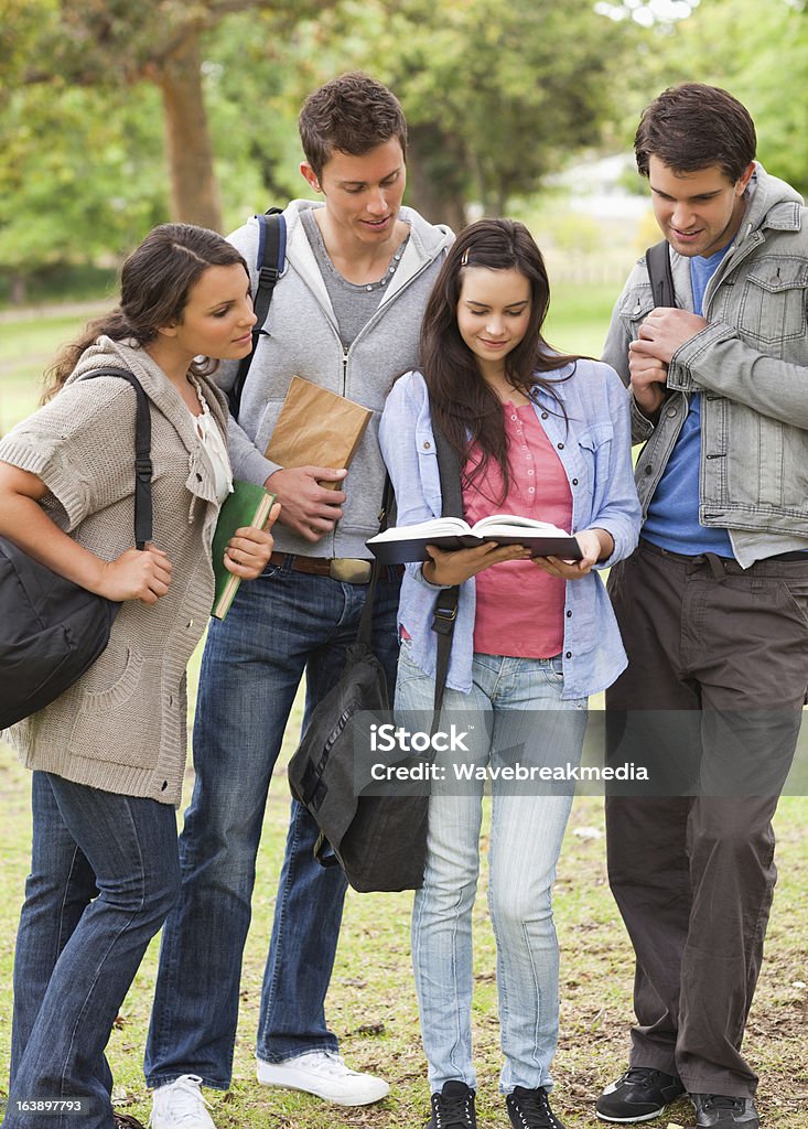 Studenti con libri e studiando - Foto stock royalty-free di Abbracciare una persona