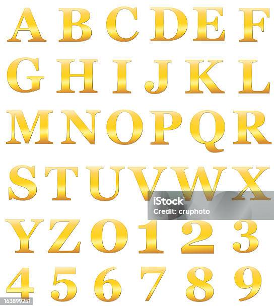 Alfabeto Dorado Las Letras Incluyen Numerales Aislado En Blanco Xxl Foto de stock y más banco de imágenes de Oro - Metal