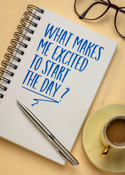 istock What makes me excited to start the day? Self reflection question in spiral notebook. Personal development concept. 1639002183