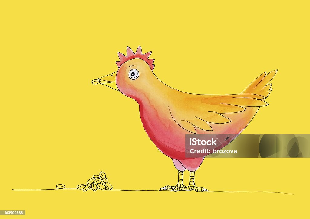 Курица с едой, Детский рисунок, акварель на бумаге живопись - Стоковые иллюстрации Детский рисунок роялти-фри