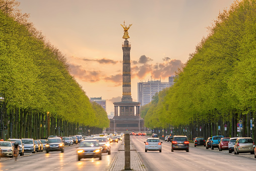 Victory Column (Siegessaule), monument in Berlin, Germany at sunset