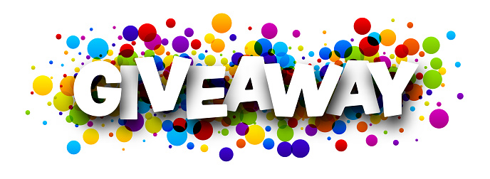 Giveaway sign with colorful round bubble confetti background. Design element. Vector illustration.