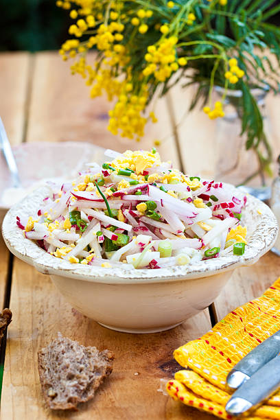 Frühlings-Salat mit radishes, Eiern und Frühlingszwiebeln. – Foto