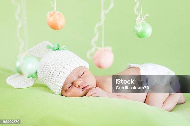 Newborn Baby Dressed In Easter Bunny Cap Stock Photo - Download Image Now - Babies Only, Baby - Human Age, Baby Clothing