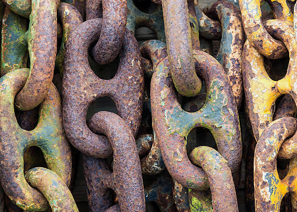 colorful old ships chains stock photo
