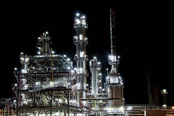 refinery factory for petrol production stock photo