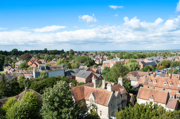 istock Elevated view of english town 163904695