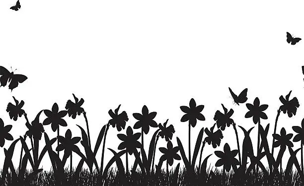 Vector illustration of Seamless Daffodils and Grass Border