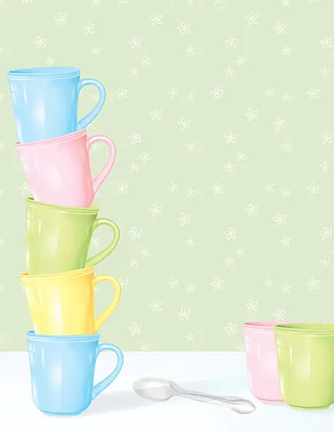 Vector illustration of Stacked Coffee Cups With Copy Space