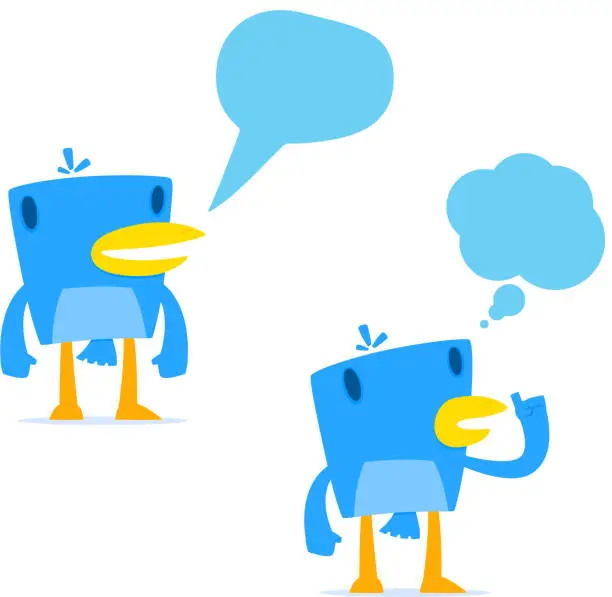 Vector illustration of set of funny cartoon blue bird