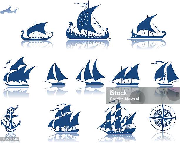 Прошлом Iconset Судов — стоковая векторная графика и другие изображения на тему Корабль викингов - Корабль викингов, Галеон, Без людей