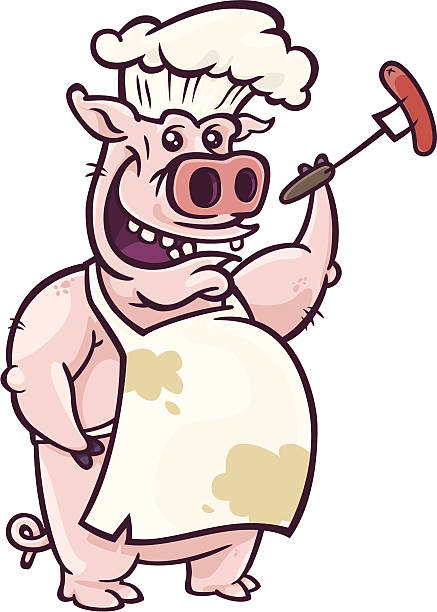 Pig Barbecuer with Hotdog vector art illustration