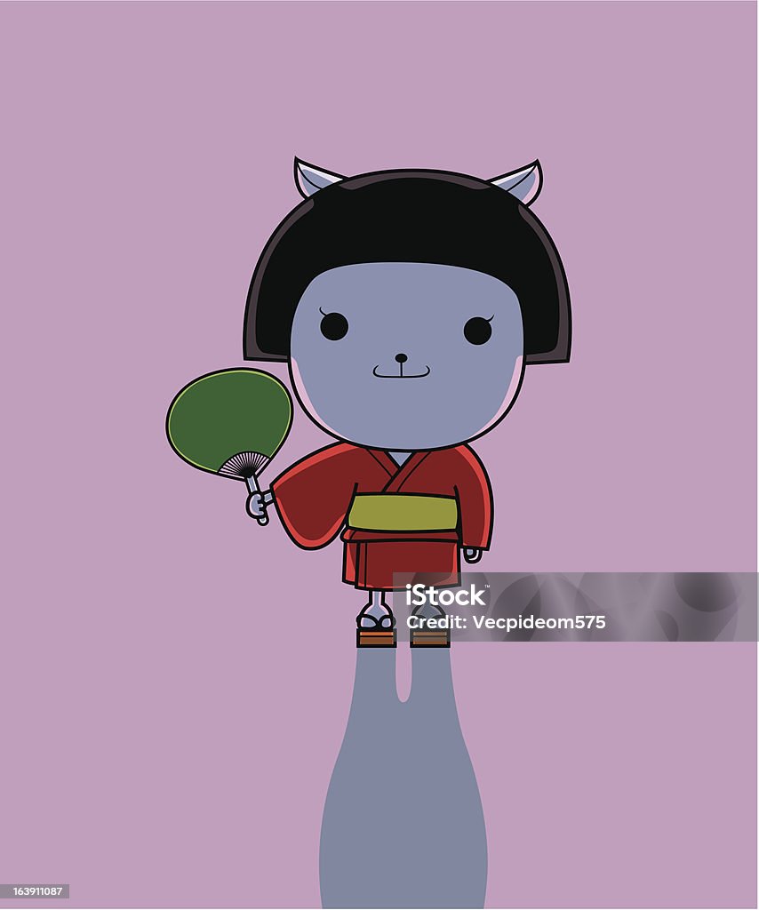 YUKATA Cat chica - arte vectorial de Abanico libre de derechos