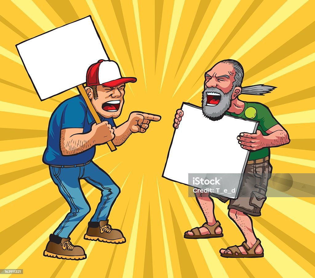 Angry Protesters Two protesters engaged in heated 'debate', a metaphor for the general climate of today's politics. Cartoon stock vector